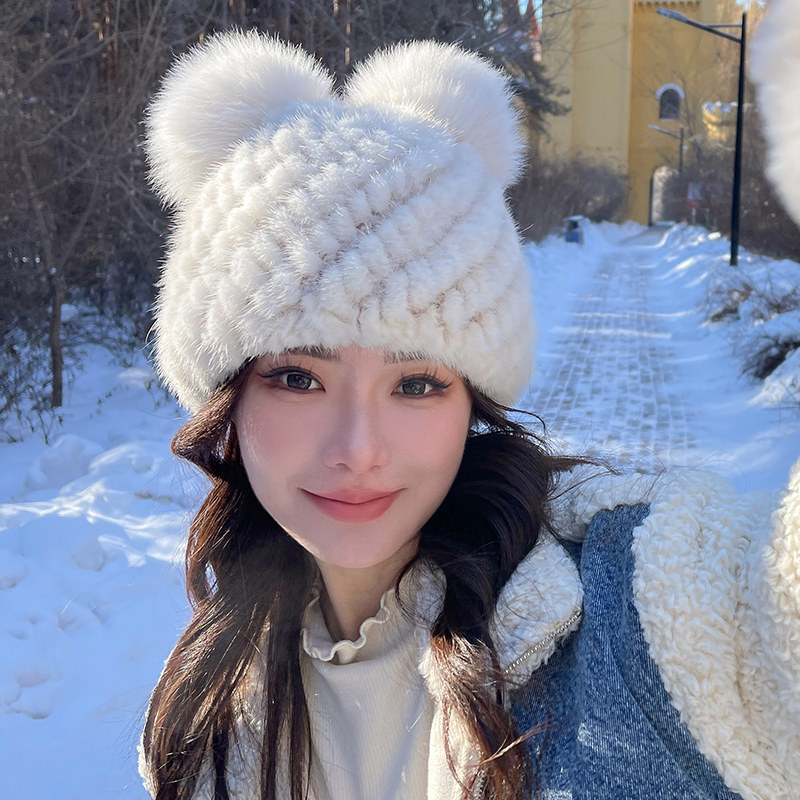 米奇帽减龄可爱女秋冬水貂帽子