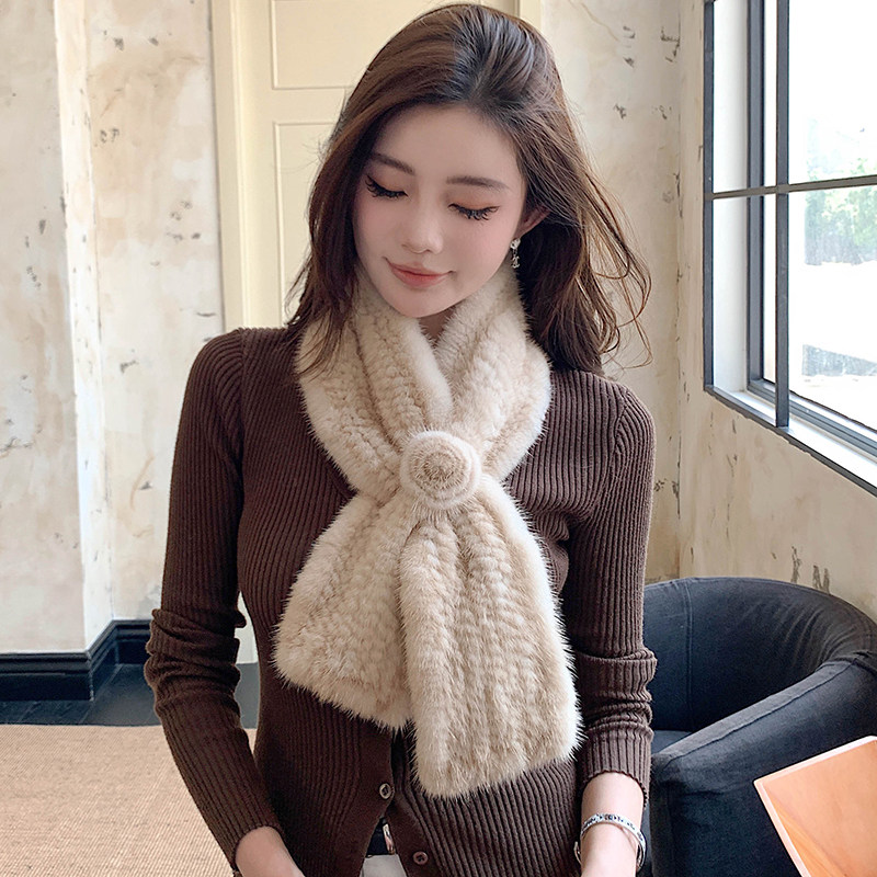 宾雅图水貂毛山茶花裘皮女士围巾
