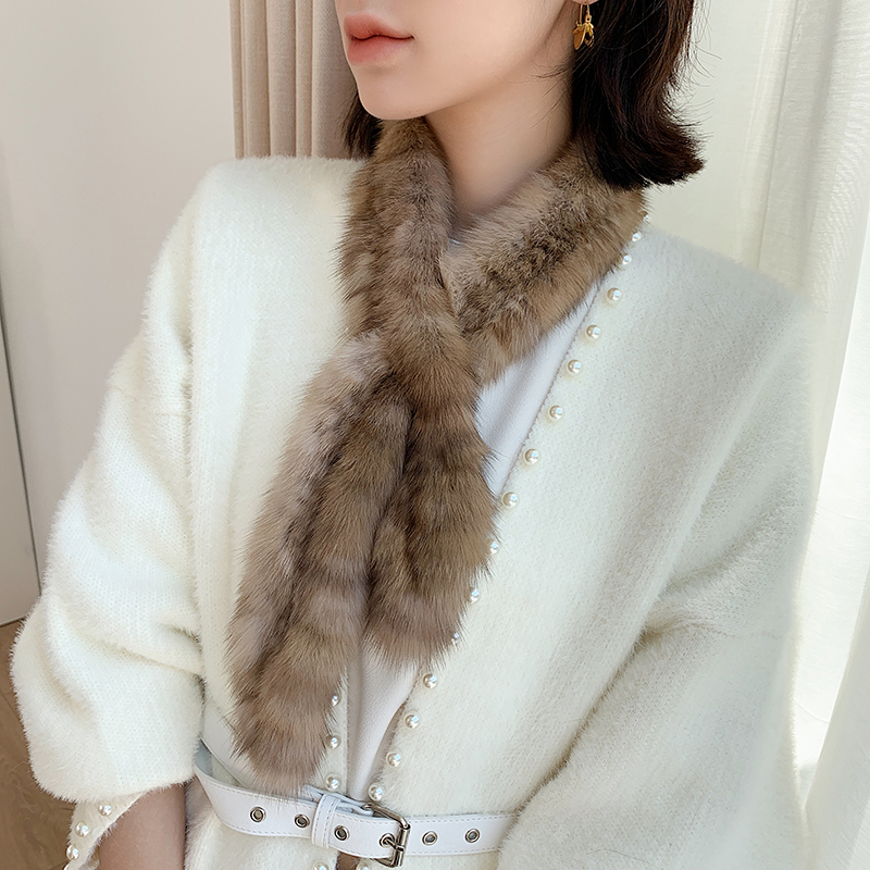 宾雅图围巾紫貂皮编织毛细款女