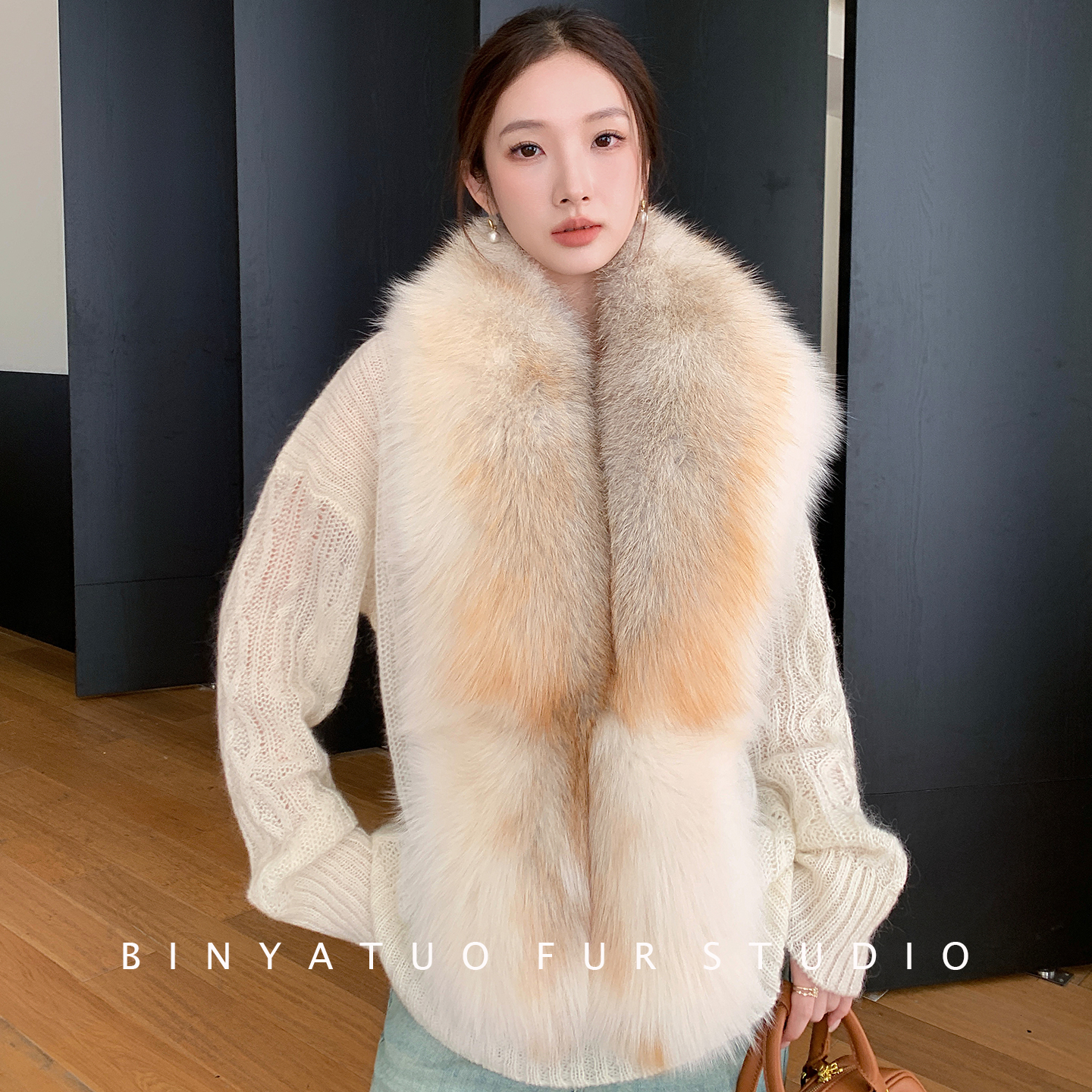 整皮天然红狐皮毛一体披肩