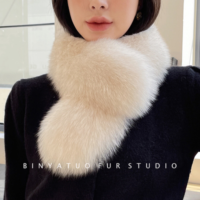 冬季正面狐狸毛反面獭兔皮草围巾