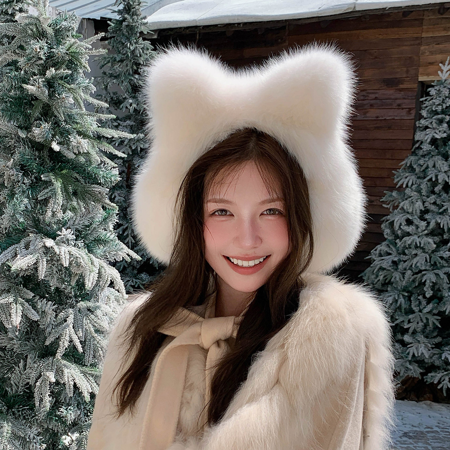 秋冬新款狐狸毛带猫耳朵耳包女士可爱拍照旅行显脸小耳罩暖耳耳捂