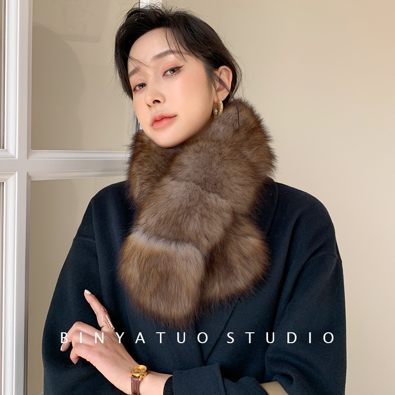 狐狸毛内里冬季保暖裘皮围巾