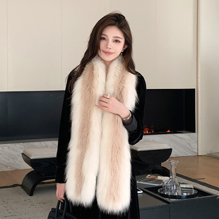 长款狐狸毛围巾 手工双面编织红狐 金岛狐真毛皮草长款围脖披肩冬