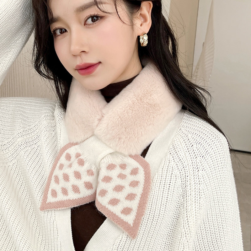 獭兔毛真毛短款皮草围巾 针织蝴蝶结小领结甜美气质围脖女冬季