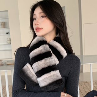仿龙猫色獭兔毛双面可戴整皮真毛皮草围巾软糯大气秋冬保暖围脖女