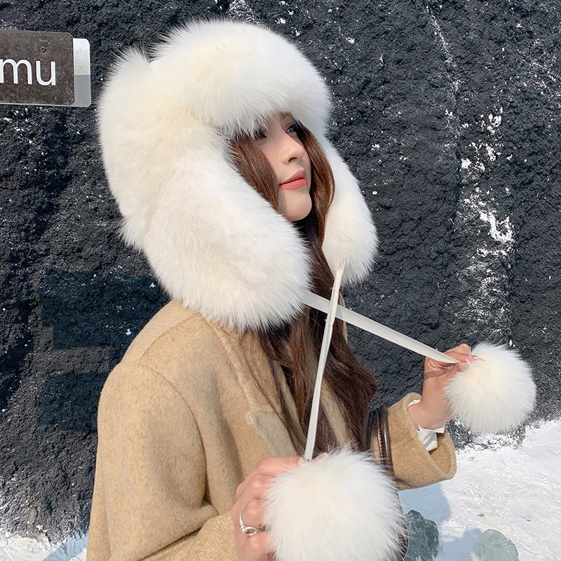 整皮狐狸毛雷锋帽配獭兔帽顶男女真皮毛东北川西保暖皮草雪地帽子