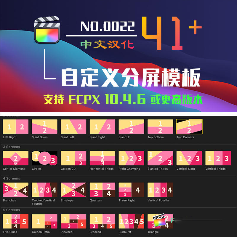 FCPX插件41款自定义分屏多屏SplitPop分割画面Final Cut效果M1 M2