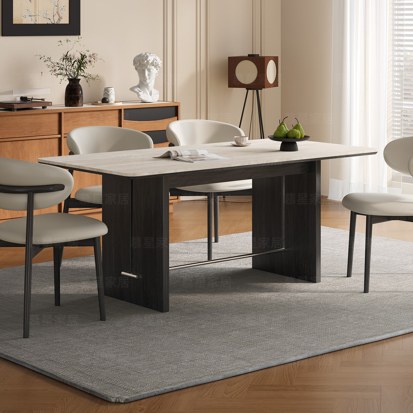 2025法式复古下挂洞石岩板餐桌中古风德利丰原创家用岩板实木餐桌,住宅家具,岩板餐桌,淘宝优惠券,粉丝福利购,淘宝优惠卷