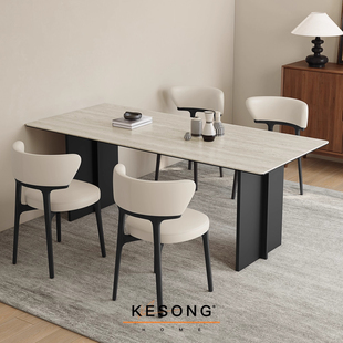 洞石餐桌岩板中古风餐桌椅2025新款德利丰高端复古拿铁餐桌长方形