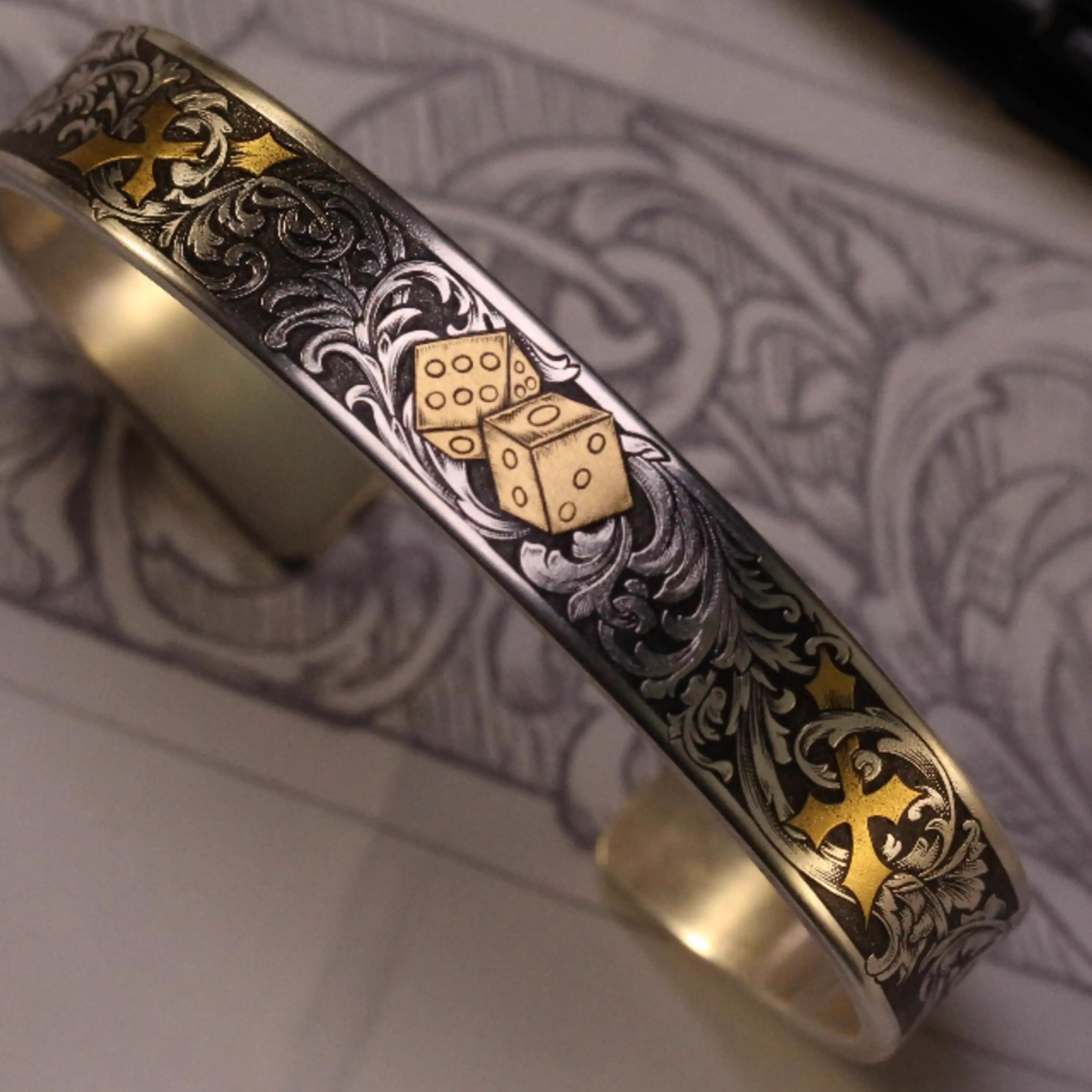 手镯折子925银林赛雕刻男