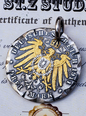 Saint Z 原创稀有德国古董银币双狮吊坠点金饼子长翅鹰NLGE01-07