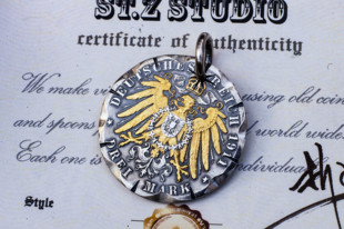 原创稀有德国古董银币双狮吊坠点金饼子长翅鹰NLGE01 Saint