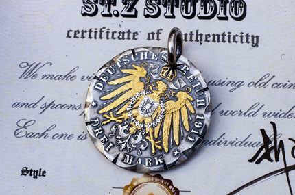 Saint Z 原创稀有德国古董银币双狮吊坠点金饼子长翅鹰NLGE01-07