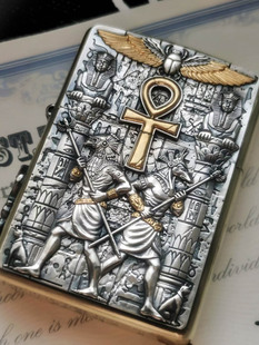 STZ原创打火机正版zippo 盔甲机埃及神话阿努比斯荷鲁斯925银镶金