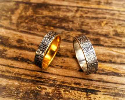 CRAU01-03 STZ工作室奥地利银币改造窄版戒指 镶金定制