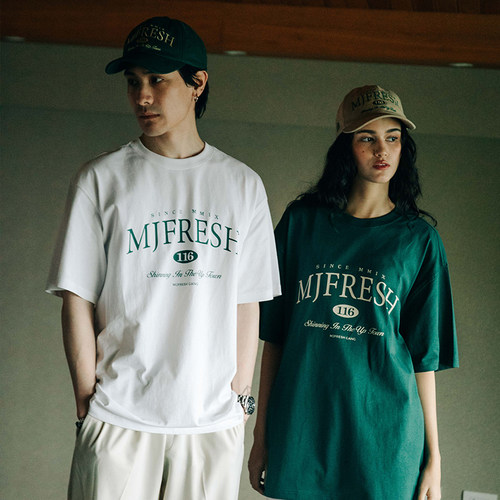 顽童MJFRESH SOUTH116 男女同款宽松重磅纯棉美式复古印花半袖T恤
