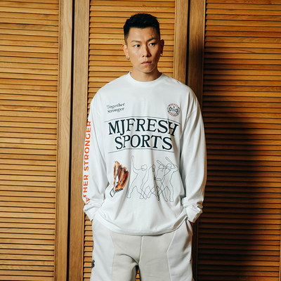 顽童MJFRESH 秋季休闲宽松印花长袖T恤美式圆领棒球印花套头卫衣