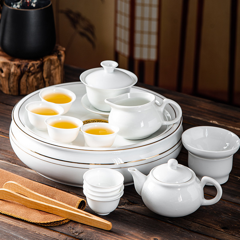 轻奢羊脂玉白瓷功夫茶具套装