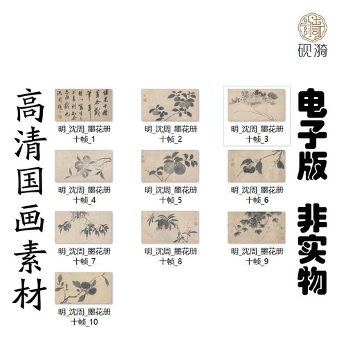 M489 明沈周墨花册十帧高清电子素材百度网盘发货非实物