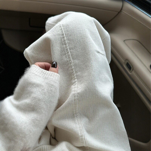 胖妹妹mm高腰宽松显瘦阔腿九分裤 新款 子 子女冬季 加绒加厚灯芯绒裤