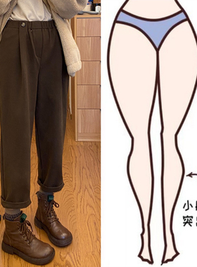 大码女装秋冬加绒垂感休闲毛呢裤女胖妹妹mm宽松显瘦萝卜哈伦裤子