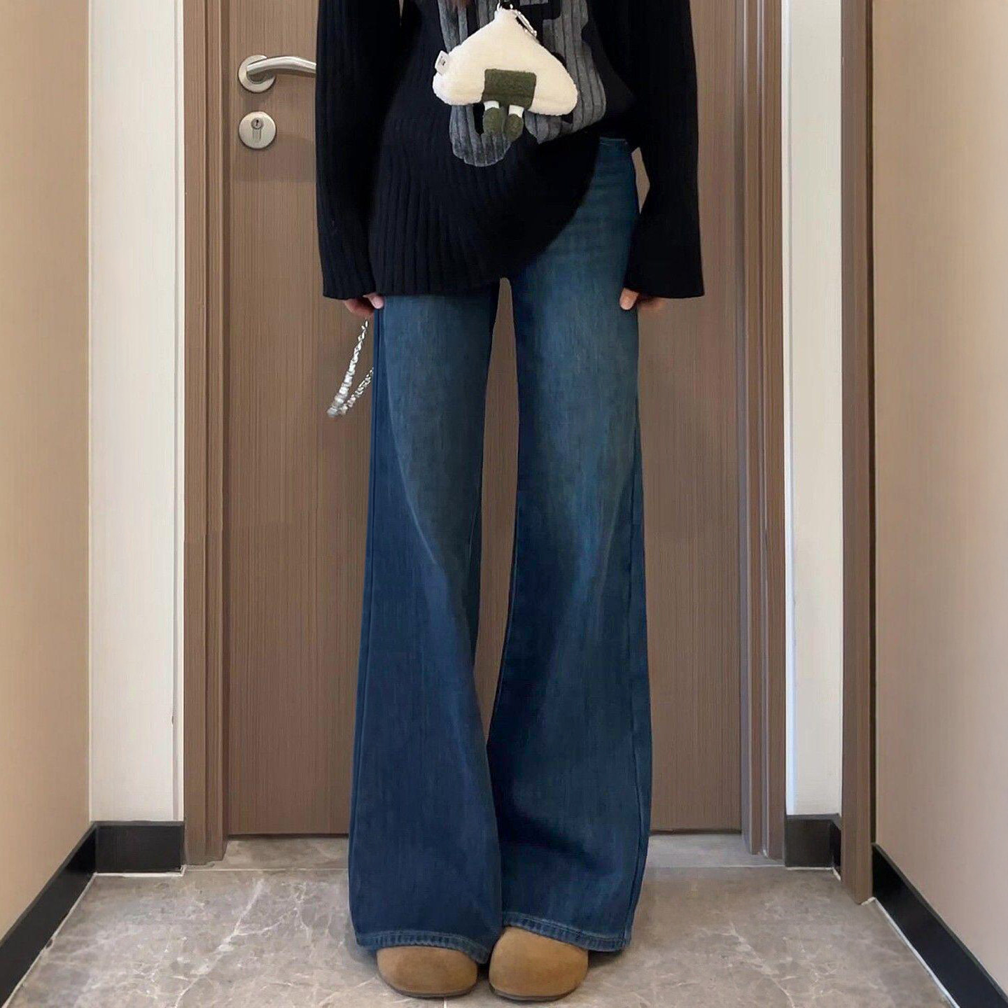 深蓝色加绒微喇牛仔裤女冬季胖妹妹mm高腰弹力显瘦不贴腿阔腿长裤,女装/女士精品,大码裤装,淘宝优惠券,粉丝福利购,淘宝优惠卷