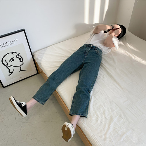 微胖女孩韩版显瘦直筒牛仔裤