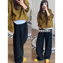 黑色弯刀裤女秋冬加绒胖妹妹mm梨型身材高腰宽松显瘦阔腿运动卫裤