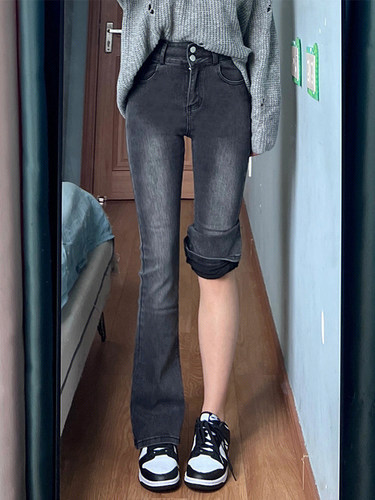 弹力显瘦微喇牛仔裤女