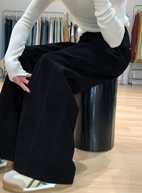 黑色阔腿牛仔裤女秋冬新款胖妹妹mm高腰宽松显瘦梨型身材直筒长裤