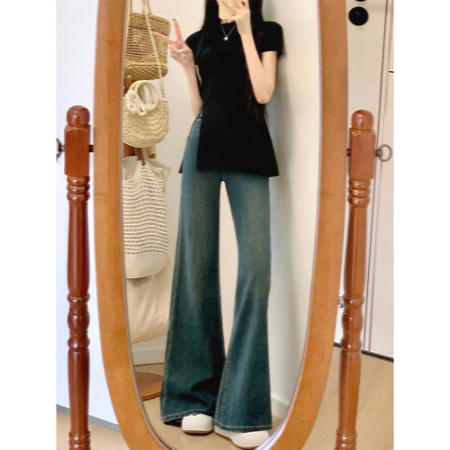 巨显腿长！复古微喇牛仔裤~