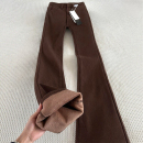 子 胖妹妹mm高腰弹力显瘦马蹄裤 加绒加厚咖色微喇牛仔裤 女秋冬新款