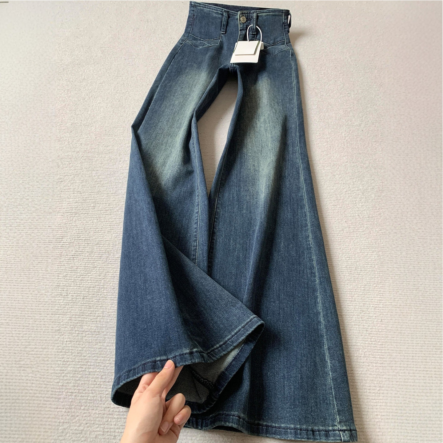 深蓝色高腰微喇牛仔裤女冬季加绒加厚胖妹妹mm显瘦遮胯阔腿喇叭裤,女装/女士精品,大码裤装,淘宝优惠券,粉丝福利购,淘宝优惠卷