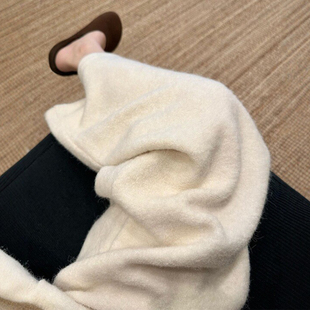 胖妹妹mm高腰宽松显瘦直筒休闲裤 新款 女冬季 米白色加厚毛呢阔腿裤