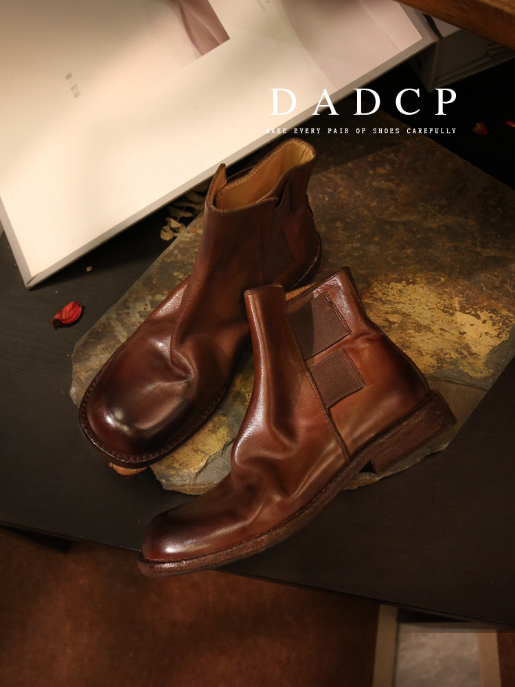 NEW SQUARE-TOE WASHED LEATHER CHELSEA MARTIN BOOTS FOR WOMEN BRITISH STYLE RETRO BOOTIES IN THE MIDDLE TUBE