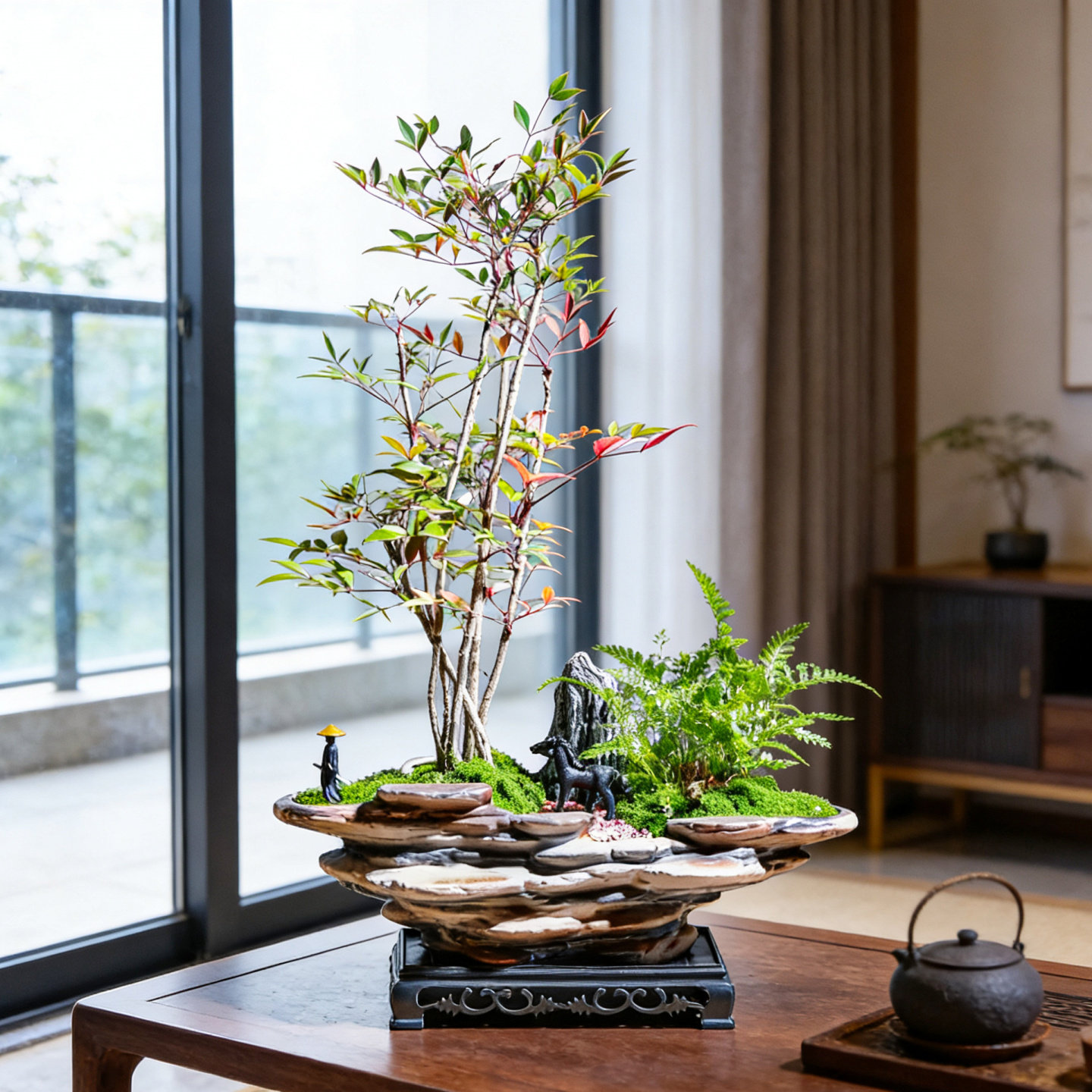 南天竹桌面山石盆景室内送礼品领导老师办公室茶桌摆件绿植物盆栽