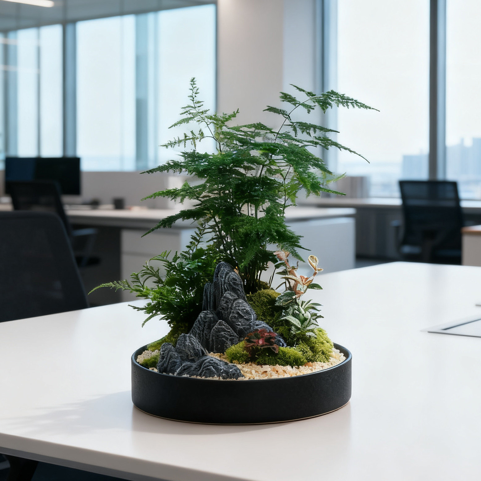 文竹禅意微景观办公室茶桌摆件教师节乔迁送礼送领导摆件四季常青