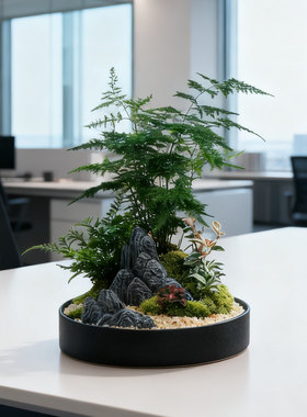 文竹禅意微景观办公室茶桌摆件教师节乔迁送礼送领导摆件四季常青