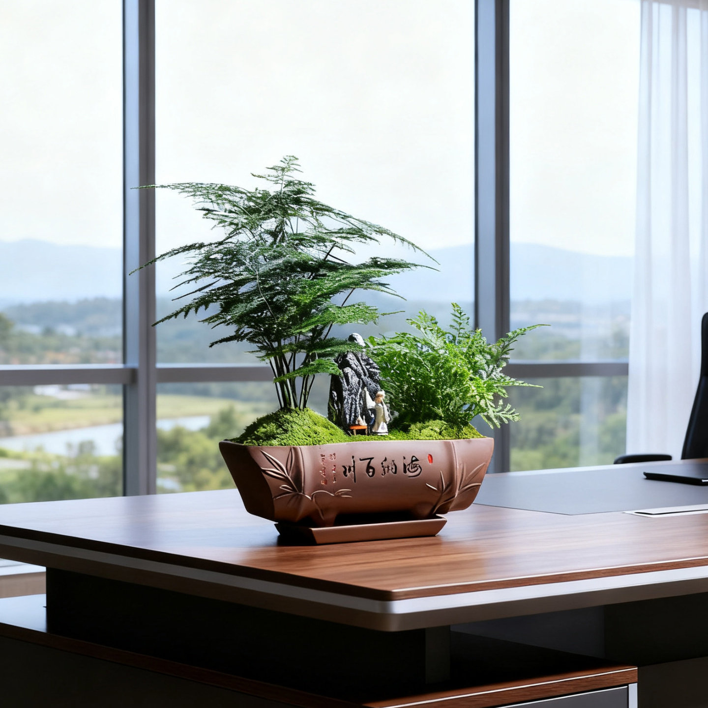 现代风办公室桌面摆件文竹小盆栽室内绿植盆景植物送领导同事礼品