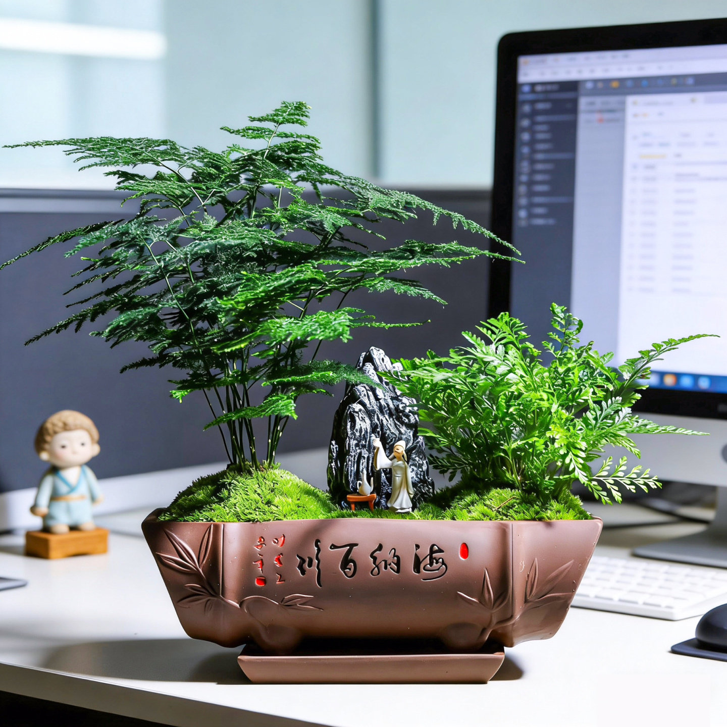 现代风办公室桌面摆件文竹小盆栽室内绿植盆景植物送领导同事礼品