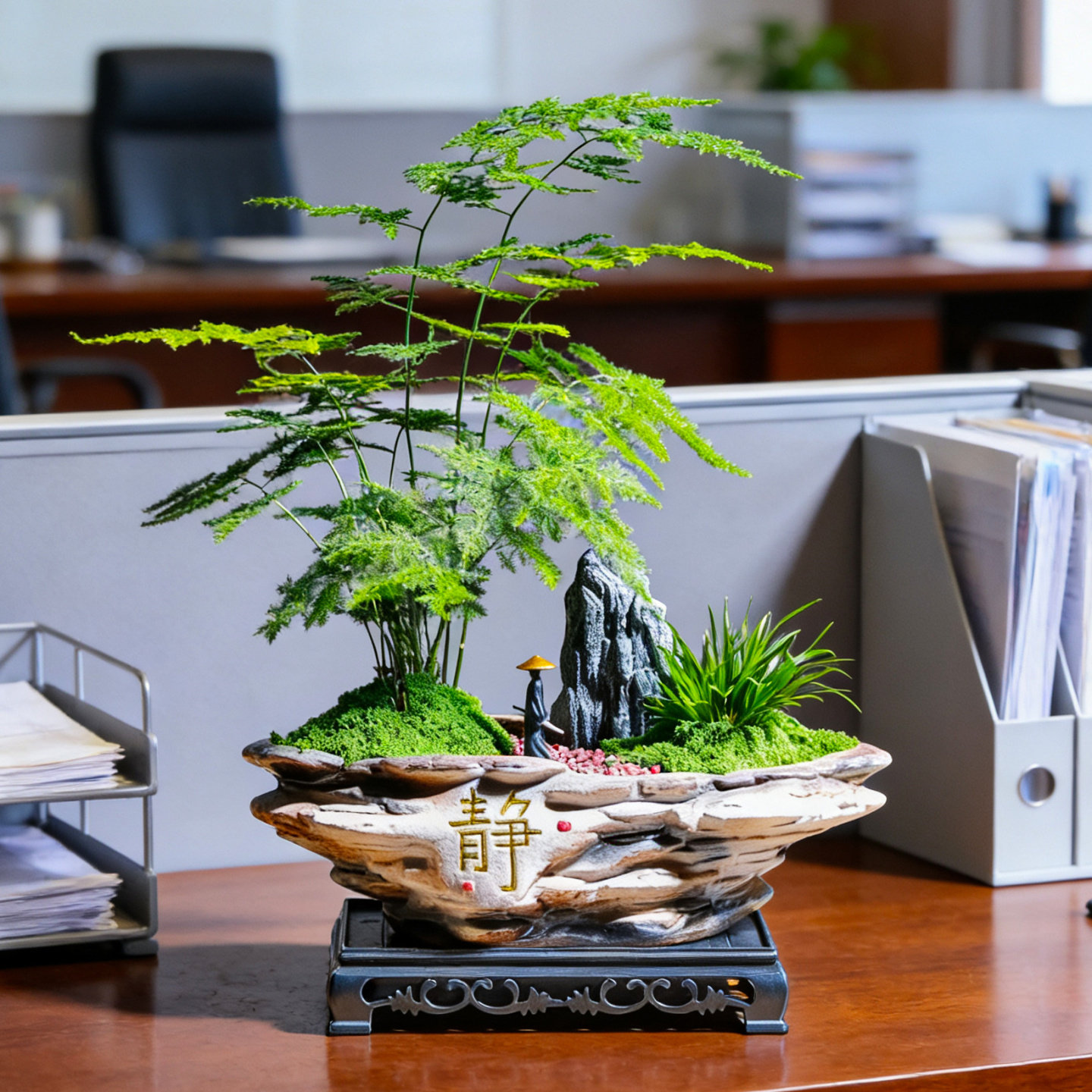 成品发货文竹盆景室内送礼品领导老师办公室茶桌摆件绿植物盆栽
