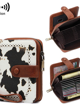 米印RFID防盗刷钱包大容量多卡位风琴卡包复古油蜡皮多功能零钱包