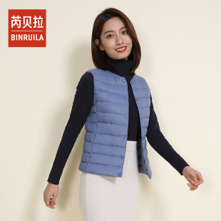 新款女无领羽绒内胆马甲V领轻薄羽绒服保暖大码坎肩背心外套
