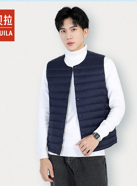 新款男无领羽绒内胆马甲V领轻薄羽绒服保暖外套大码坎肩背心