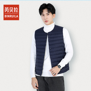 新款男无领羽绒内胆马甲V领轻薄羽绒服保暖外套大码坎肩背心