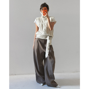 女装 气质通勤条纹直筒高腰休闲长裤 LAG2025冬季 时尚 新款 韩国正品