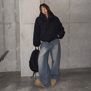 女装 通勤水洗磨白高腰直筒牛仔长裤 LAG2025冬季 时尚 新款 韩国正品