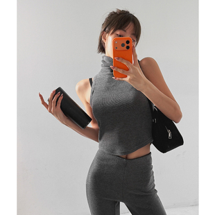 新款 LAG2025冬季 时尚 通勤纯色修身 背心 韩国正品 高领休闲短款 女装