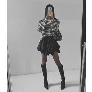 时尚 韩国正品 新款 LAG2025冬季 通勤纯色A字拼接高腰休闲半身裙 女装